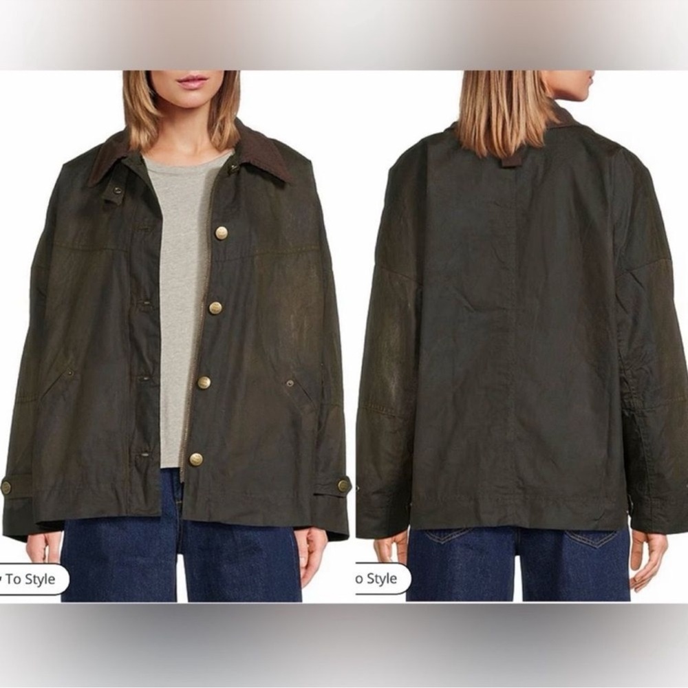 FREE PEOPLE Cori Waxed Barn Jacket Green